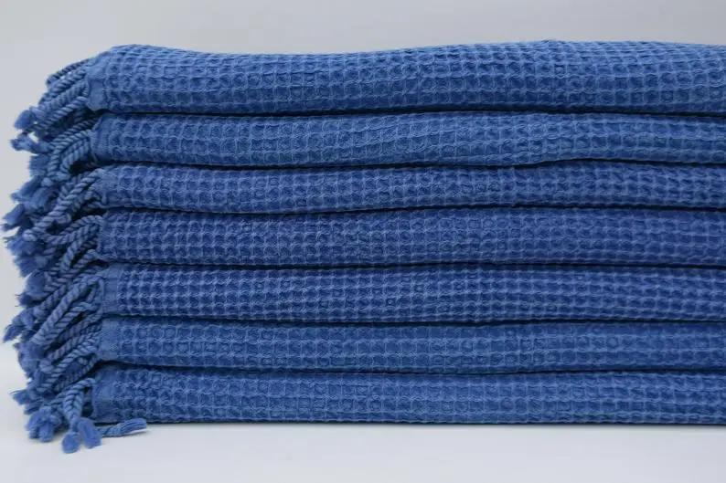 Navy Waffle Turkish Towel 40 Inch x 70 Inch Hand Loomed 100 Percent Natural Cotton - Love Salve